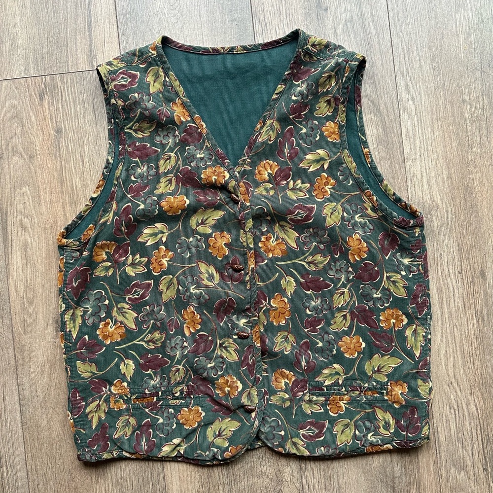 Floral Green Corduroy Vest
